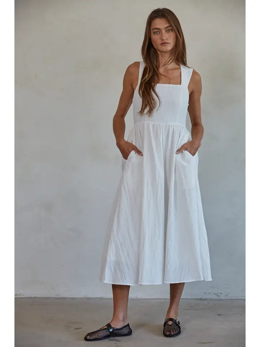 Back Cross Strap Midi Dress - Off White