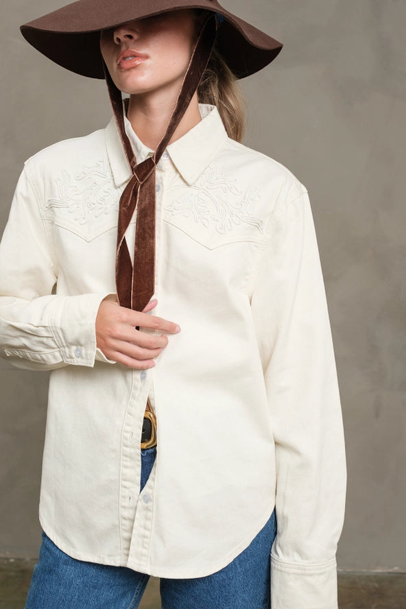 Embroidered Western Shirt - Cream