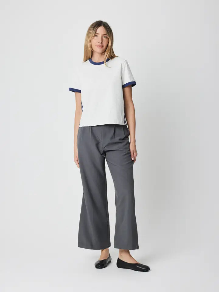 Sporty Contrast Tee - Heather Grey/Navy