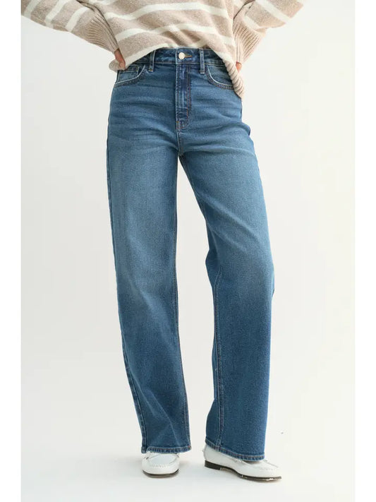 High Rise Full Length Straight Jean - Dark Denim