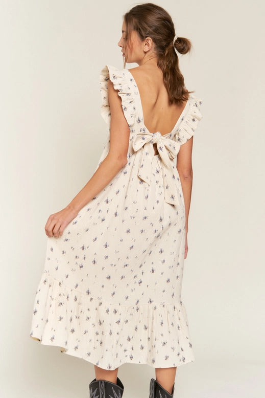 Open Back Boho Midi Dress - Ivory