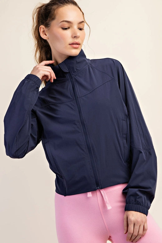 Nylon Woven Tennis Jacket - Navy