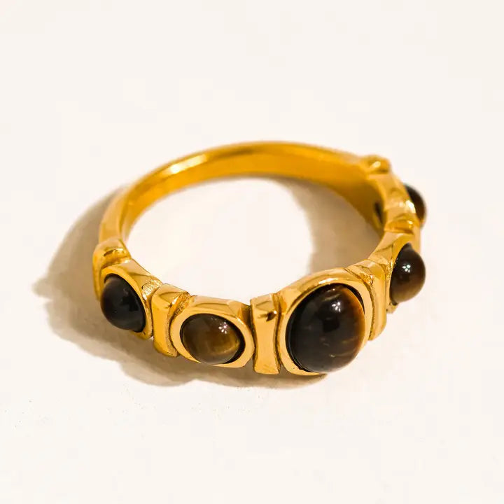 Canso 18K Gold Non-Tarnish Tiger Eye Ring - Brown