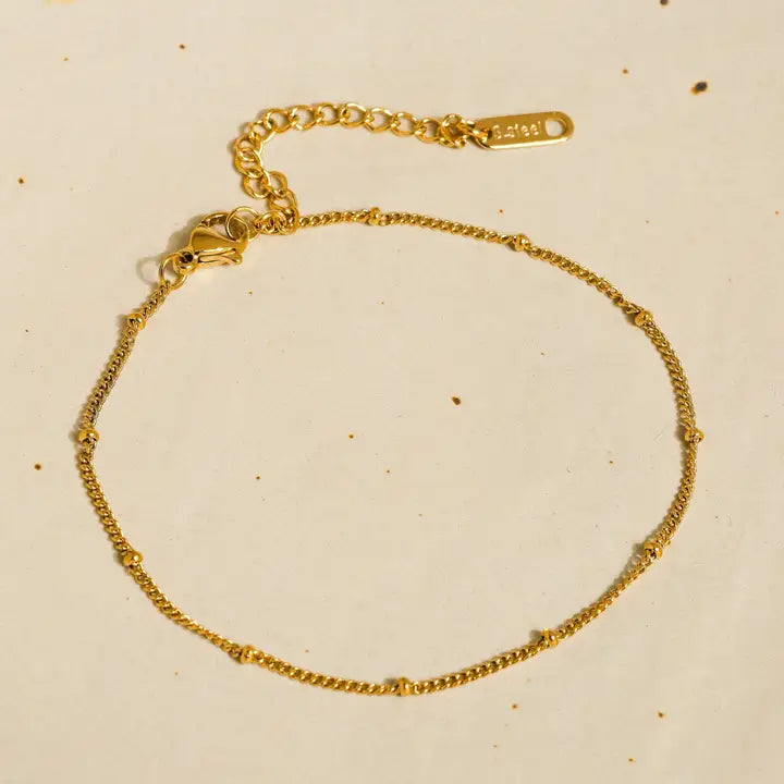 Vivi 18K Gold Non-Tarnish Classic Beaded Chain Anklets - Yellow Gold