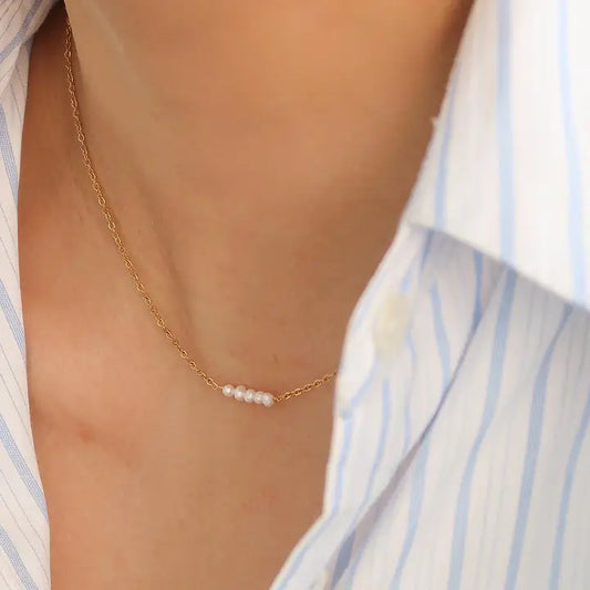 18K Non-Tarnish Petite Pearl Choker - Lauren - Single Pearl