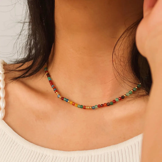 Estelle 18K Gold Non-Tarnish Beaded Necklace - Multi Color