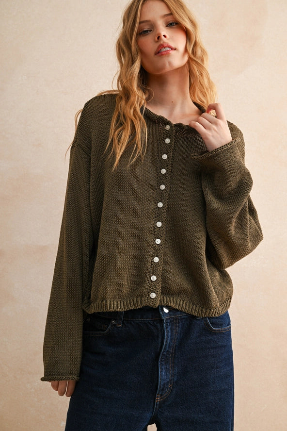 Light Weight Button Front Cardigan - Coffee