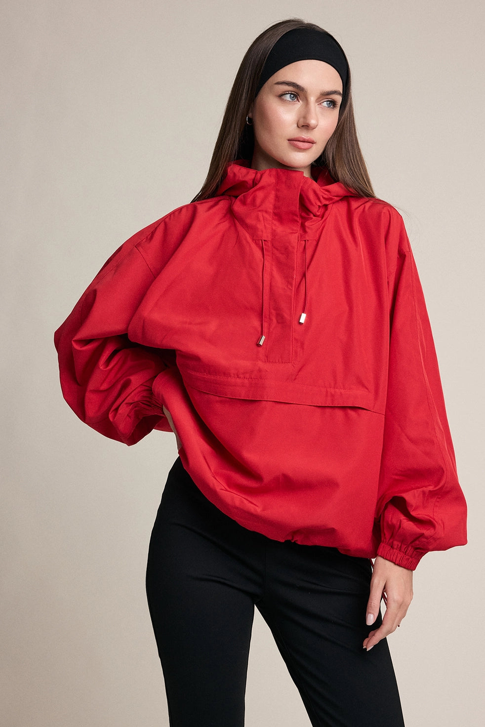 Oversized Hooded Pullover - Red