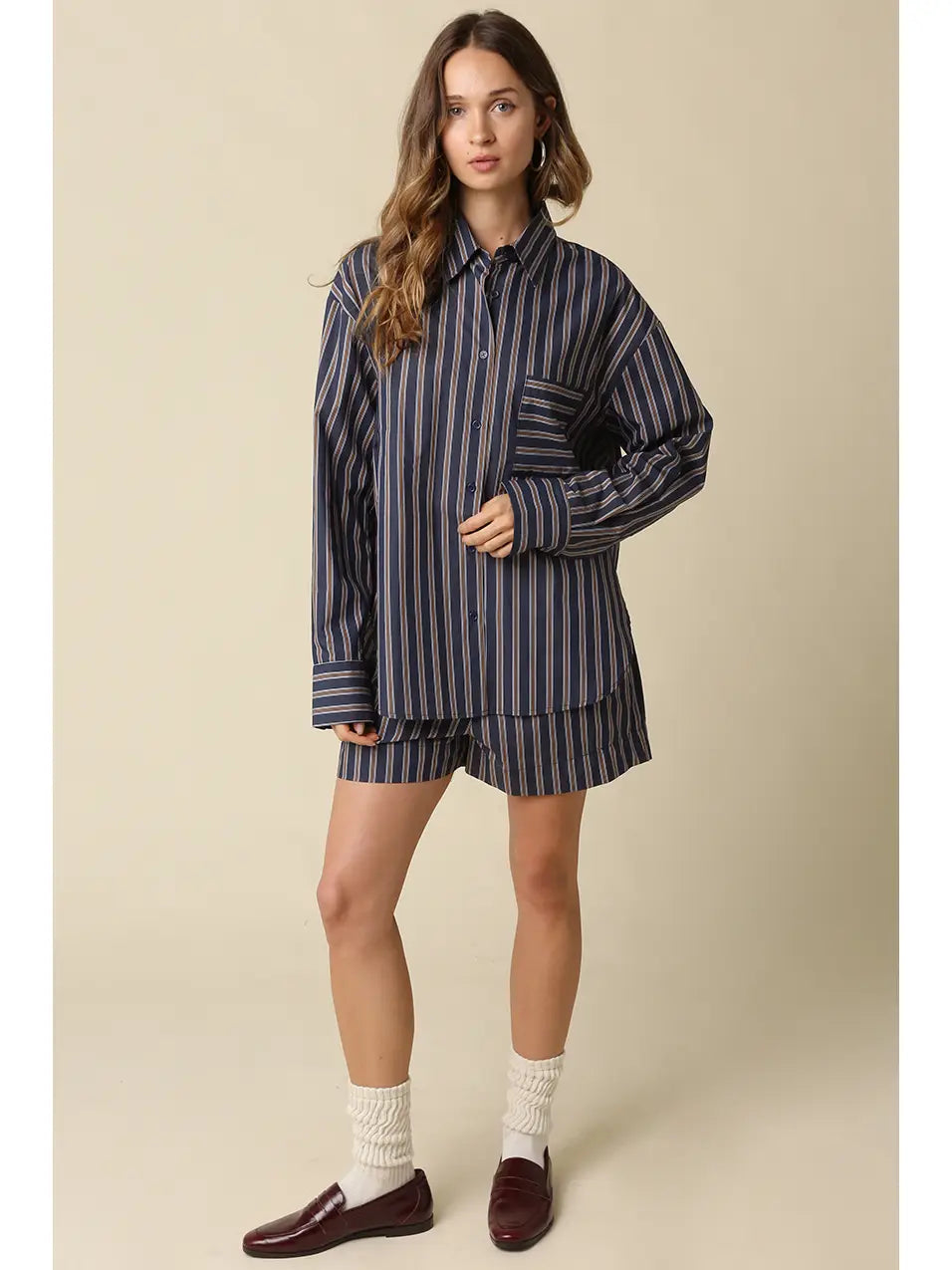 Hunter Striped Lounge Shorts - Navy Brown