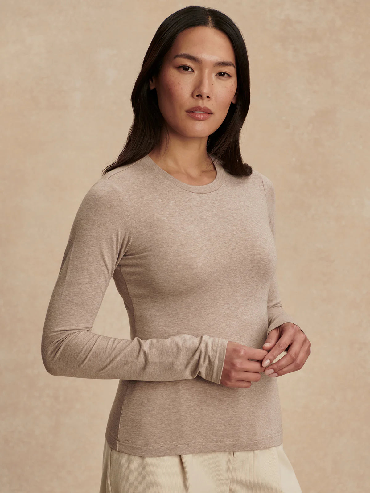 Varley - Edna Long Sleeve Fitted Tee - Taupe Marl