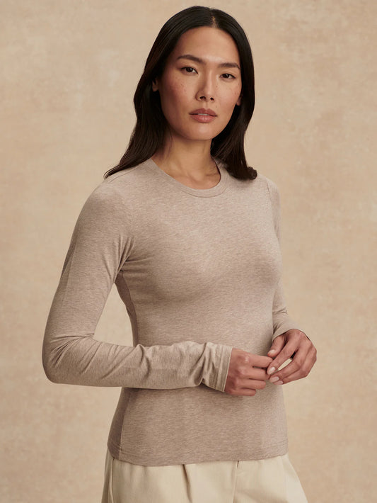 Varley - Edna Long Sleeve Fitted Tee - Taupe Marl