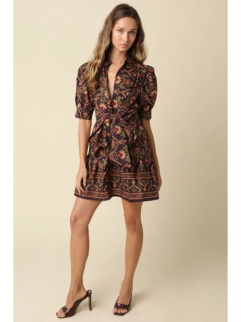 Wrap Mini Dress - Chocolate Floral