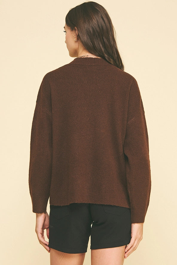 V-Neck Cardigan with Pockets - Chocolate