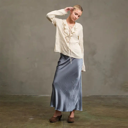 Satin Slip Skirt - Slate Blue