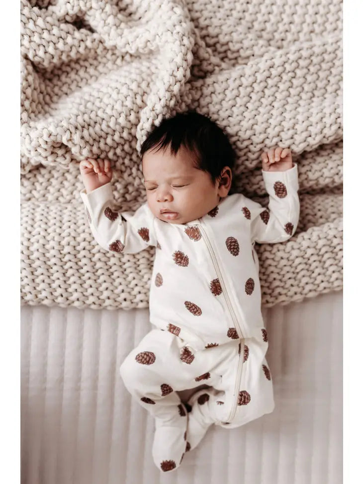 City Mouse - Baby Footed Zip Romper - Pinecones
