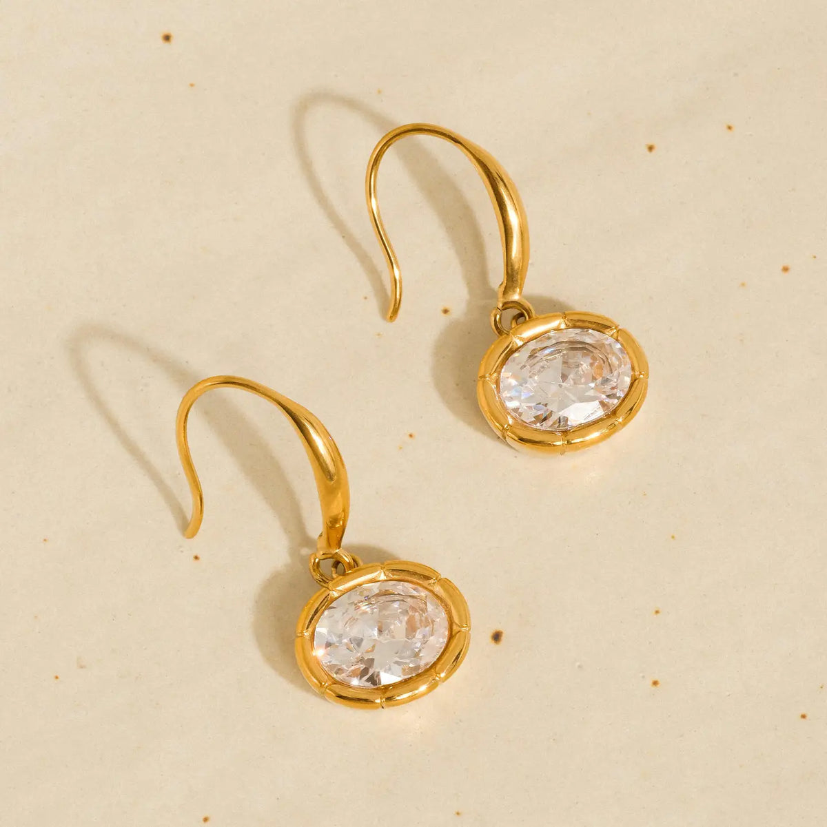Rebekah 18K Non-Tarnish Oval CZ Earrings - Gold