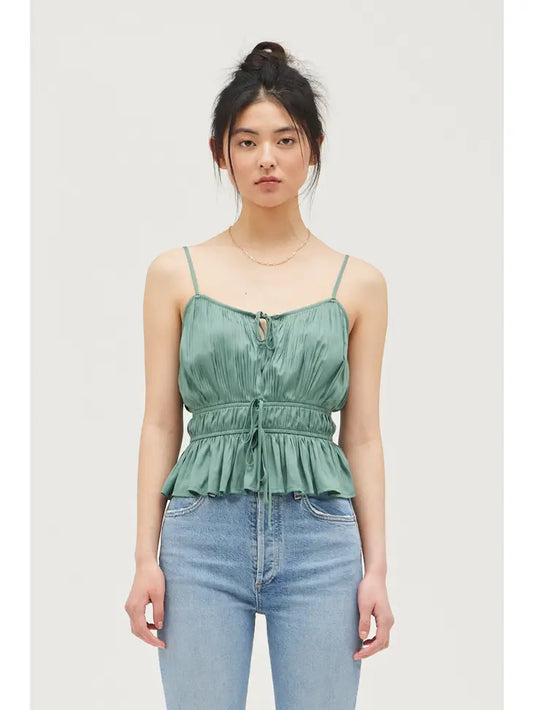 Grade + Gather - Tiered Pleated Satin Tank - Lagoon