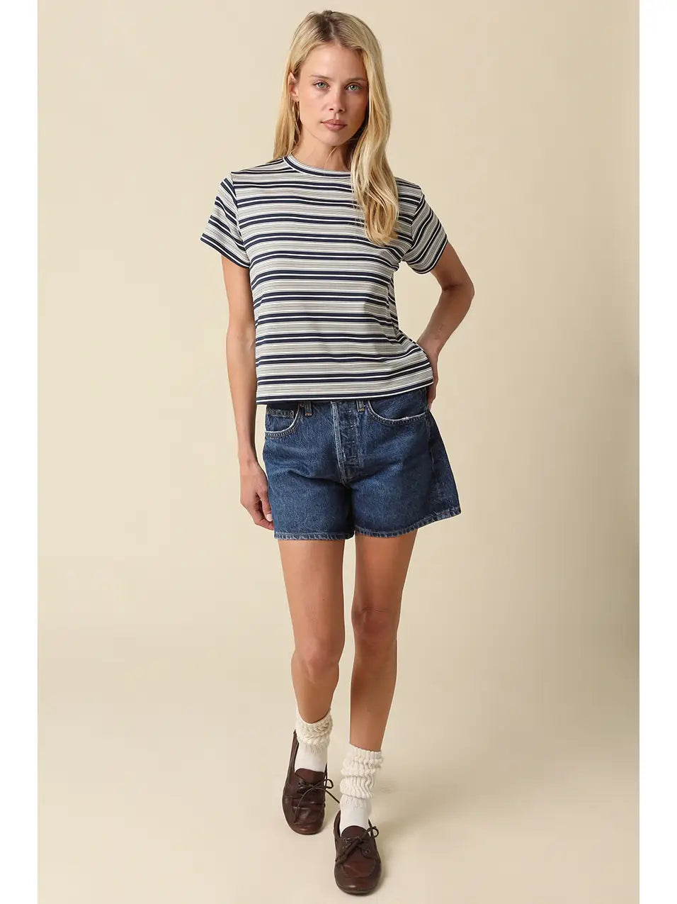 Mila Stripe Baby Tee - Cream Navy