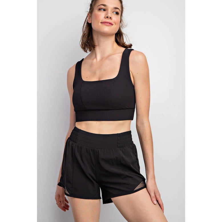 Stretch Woven Active Short with Mesh - Black