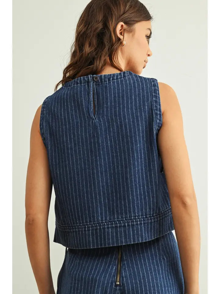 Denim Sleeveless Top - Pinstripe