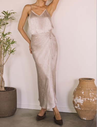 Satin Midi Skirt - Champagne