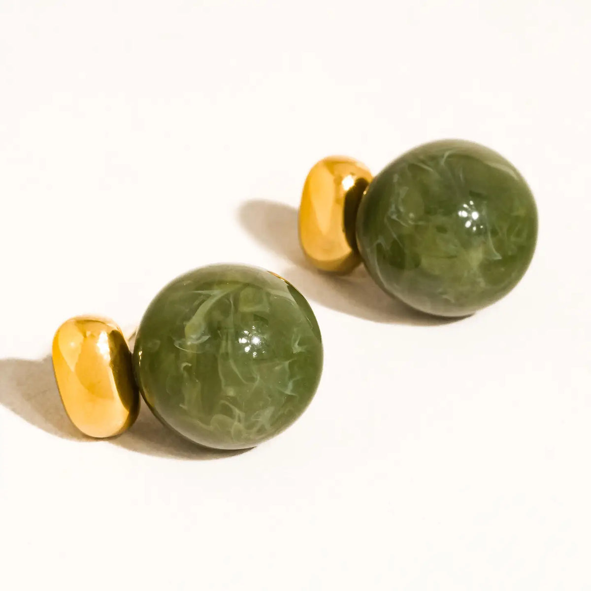 Velisse 18K Gold Non-Tarnish Marble Earrings - Green