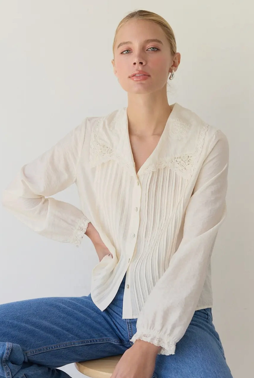 Sailor Pintuck Blouse - Cream