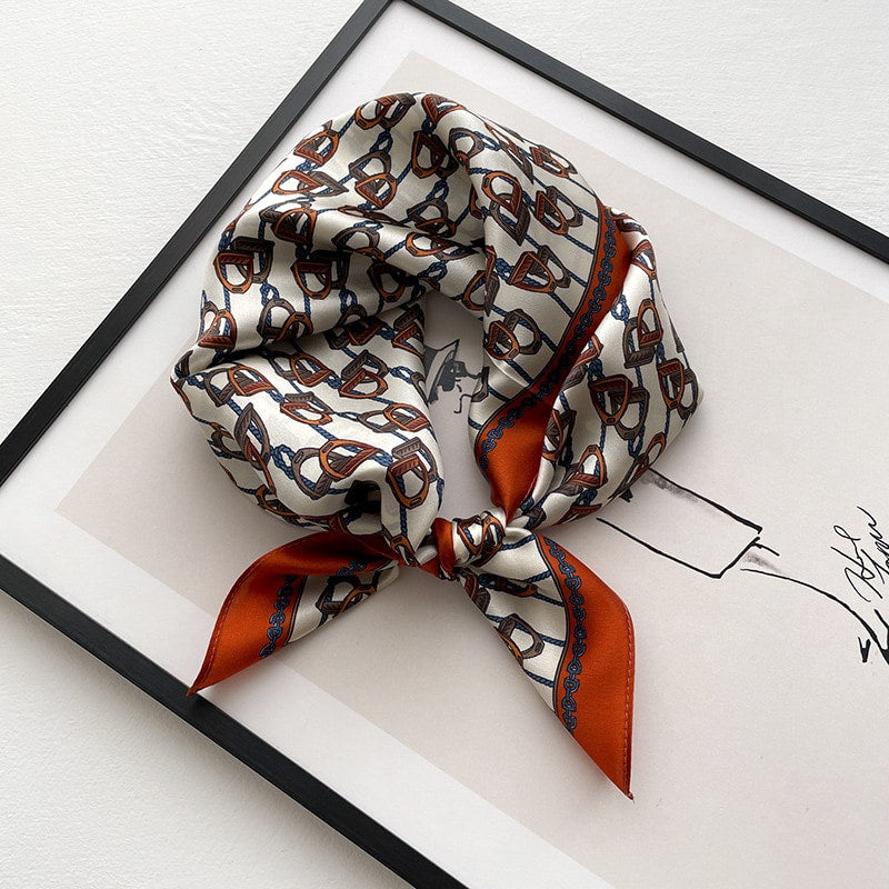 Silk Square Scarf - White Chain