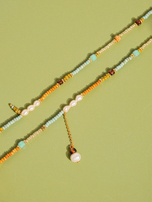 18K Handmade Bohemian Beaded Stack Necklace - Sapphira-Turquoise