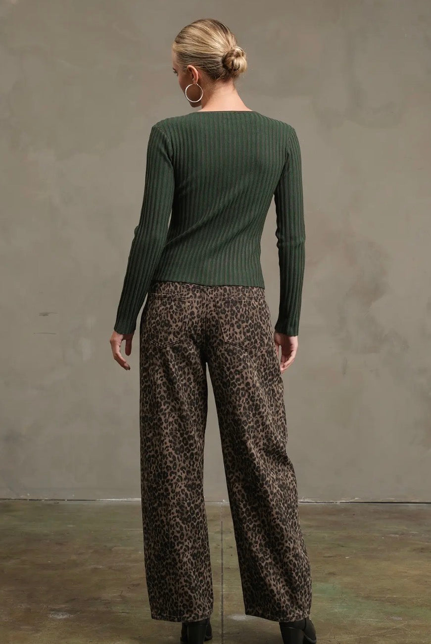 Slim Fit Knit Button Top - Moss Green