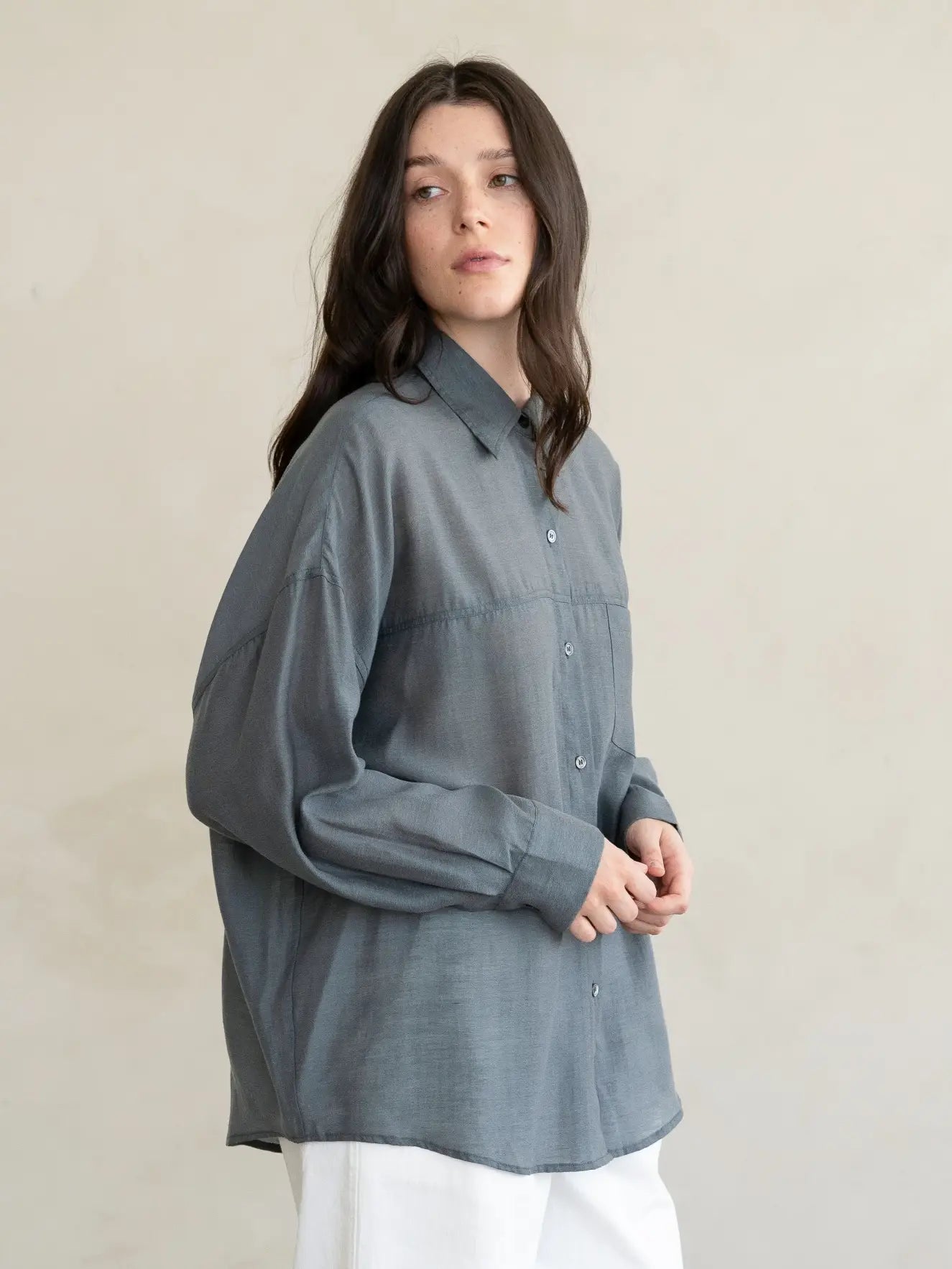 Collared Button Down Shirt - Smokey Blue
