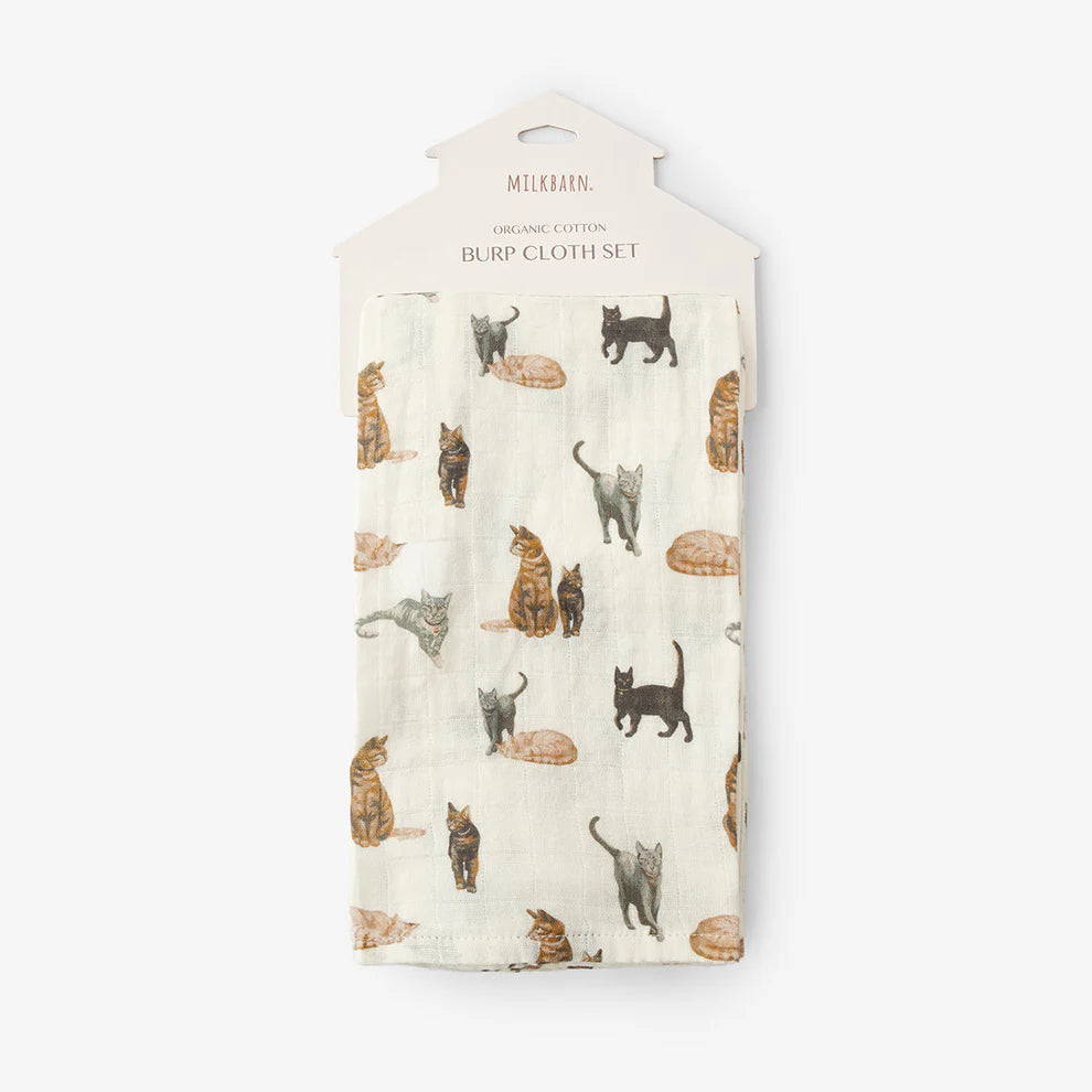 Milkbarn - Organic Muslin Burp Cloth Set - Cat