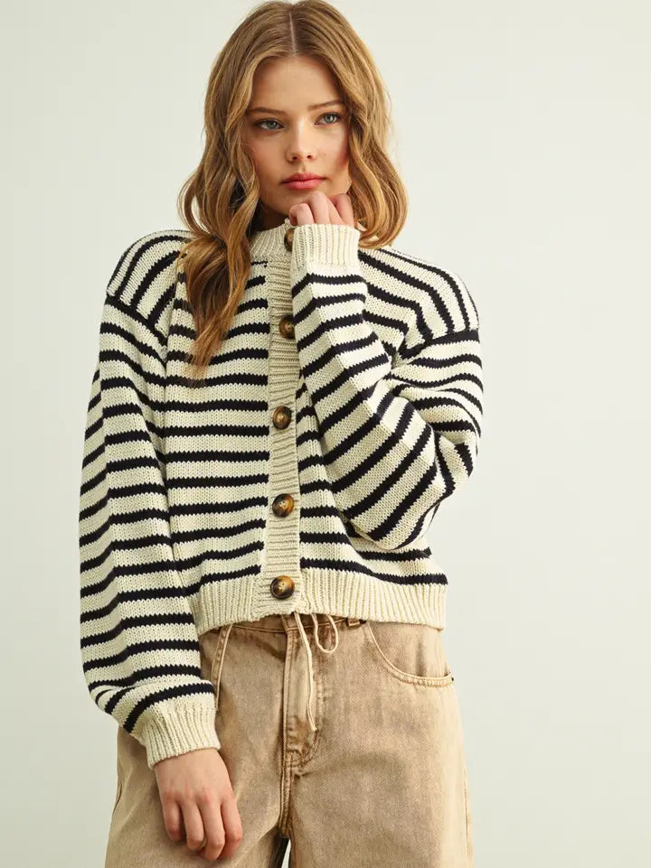 Stripe Knitted Cardigan - Black & White
