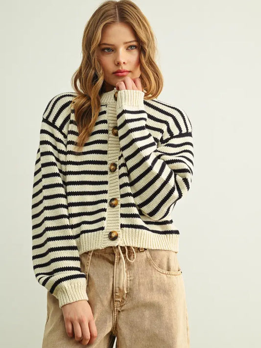Stripe Knitted Cardigan - Black & White