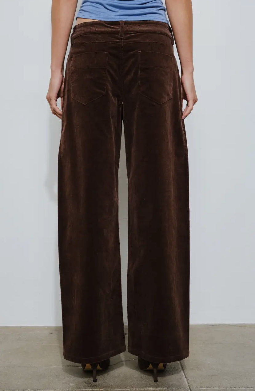 Cosette Barrel Leg Corduroy Pant - Chocolate Brown