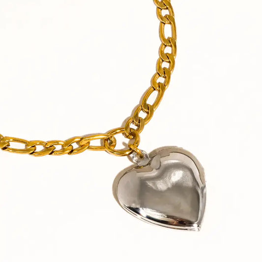 Heidi 18K Gold Non-Tarnish Two Tone Heart Locket Necklace