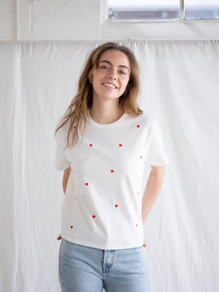 Heart Tee - Ivory + Red