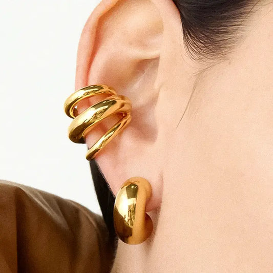 Ames 18K Gold Non-Tarnish Trilayer C Hoop Ear Cuff - Gold