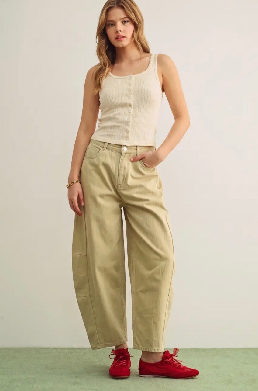 Pointelle Fabric Button Front Tank Top - Custard