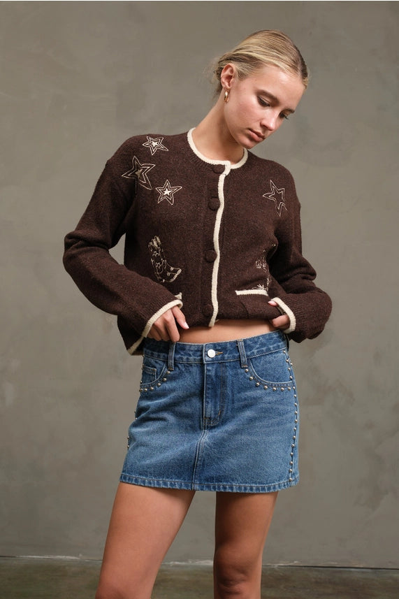 Studded Edge Denim Mini Skirt