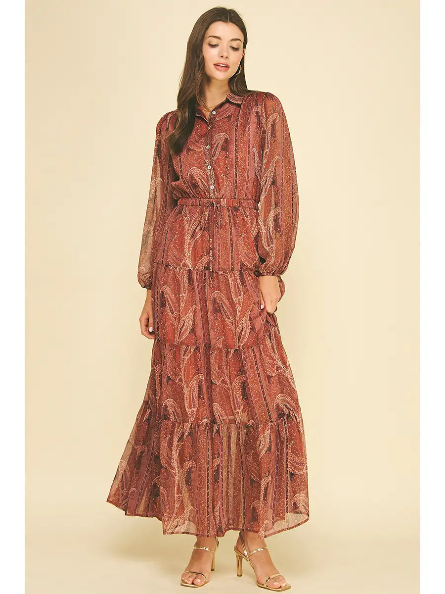 Tiered Maxi Dress Paisley - Rust