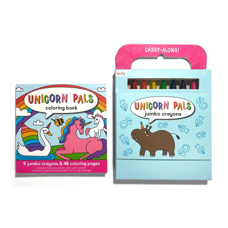 OOLY - Carry Along Crayon + Coloring Book Kit - Unicorn Pals - Set of 10
