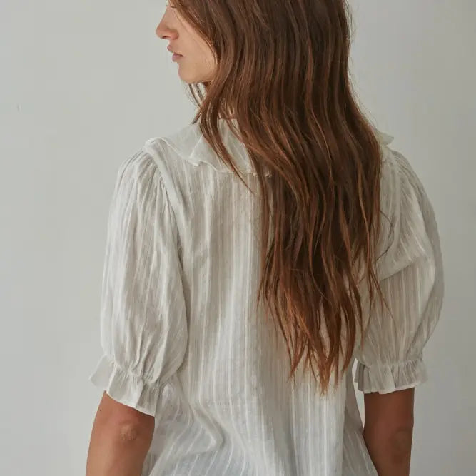 Woven Cotton V-Neck Blouse - Off White
