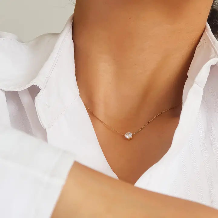 Ciara 18K Non-Tarnish Petite Round CZ Necklace - Yellow Gold