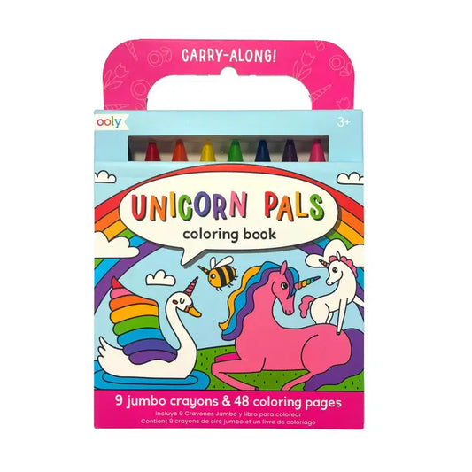 OOLY - Carry Along Crayon + Coloring Book Kit - Unicorn Pals - Set of 10