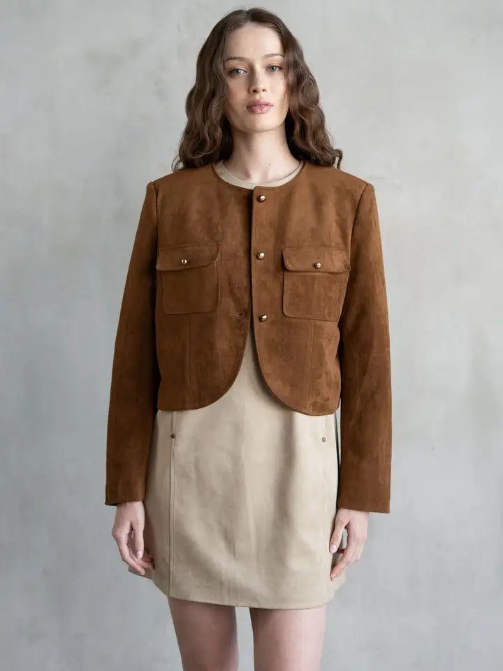 Suede Utility Crop Jacket - Tan