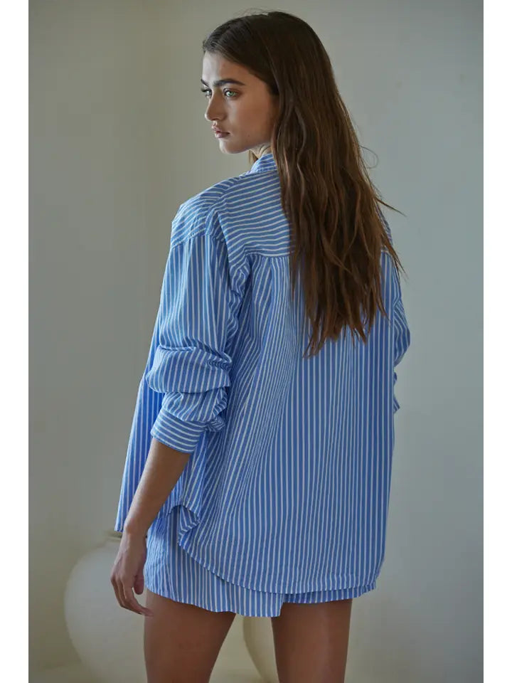 Striped Button Down Shirt - Blue + White Stripe