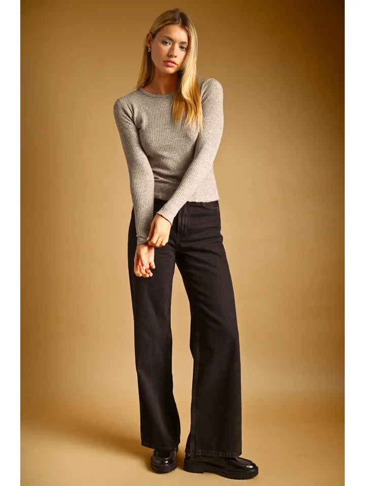 Long Sleeve Ribbed Top - Mocha