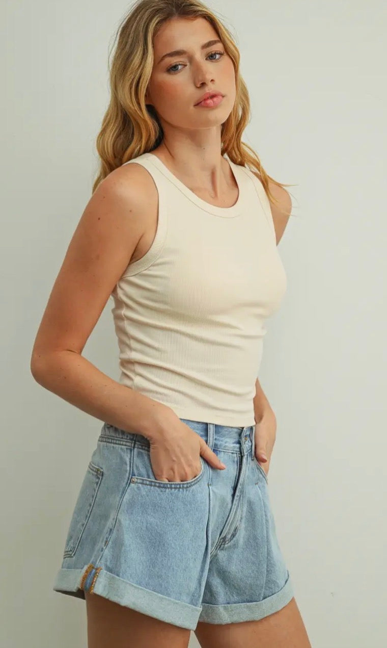 Sleeveless Ribbed Top - Cream
