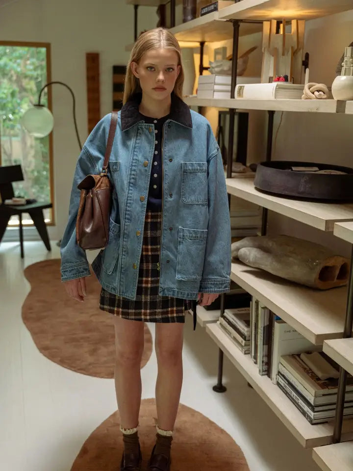 Corduroy Collar Denim Utility Jacket